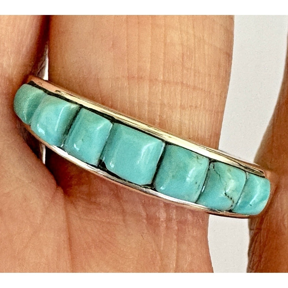 Navajo Turquoise Mens Wedding Band Sz 12 Corn Inlay 6mm Ring Signed‎ A Tolino